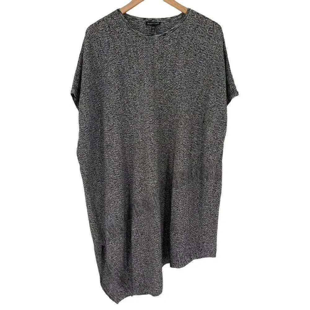 ‎Eileen Fisher Oversized Slub Knit Asymmetrical Black Sweater Tunic L/XL